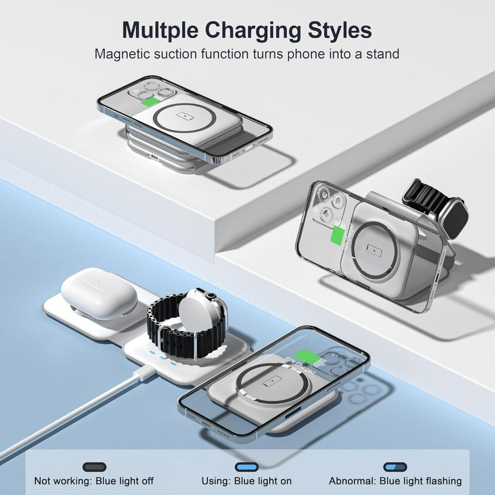 3 in 1 Portable Magnetic Wireless Charger Apple Charging Station Watch IPhone